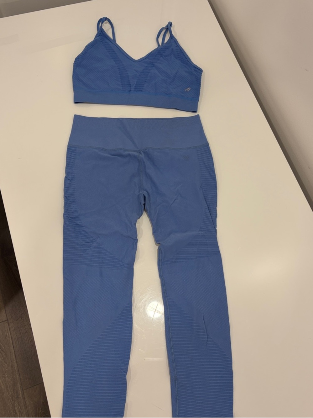 Forever 21 Blue Seamless Ribbed Bralette & High-Waist Leggings Set